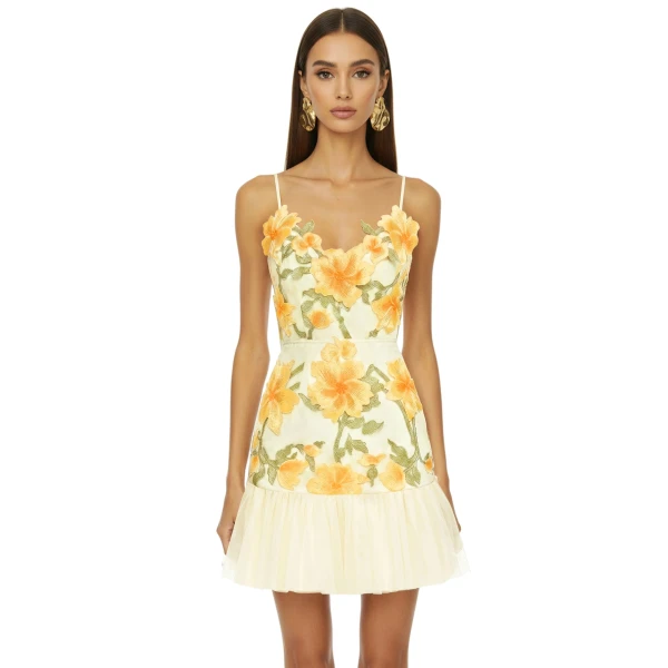 Floral Sling Mini Dress in Marigold