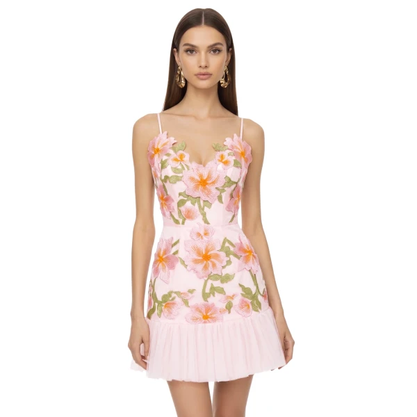 Floral Sling Mini Dress in Rose Pink