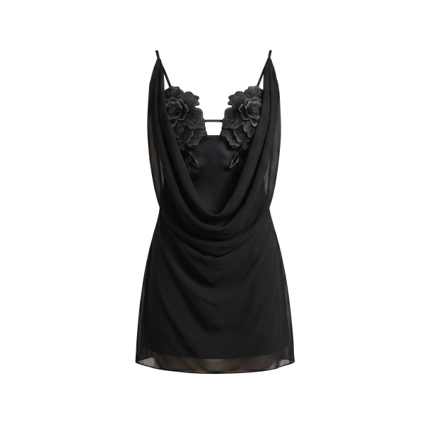 JW PEI Flower Embroidered Cowl Neck Mini Dress