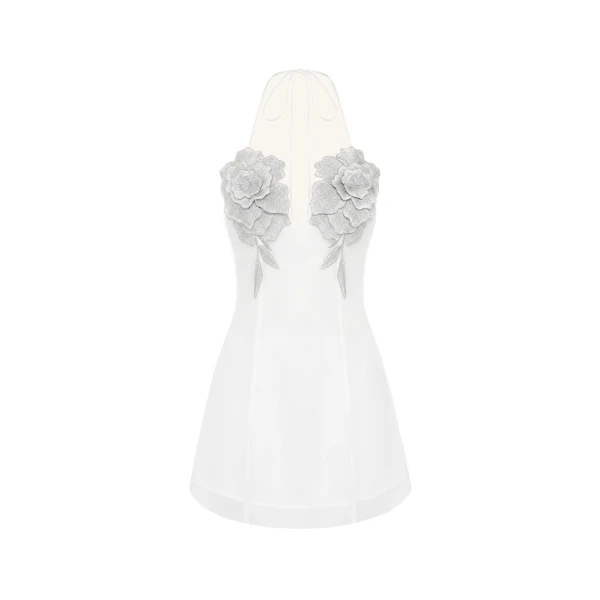 Flower Embroidered Mini Dress in White