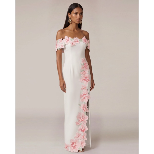 JW PEI Flower Embroidered Off-Shoulder Maxi Dress