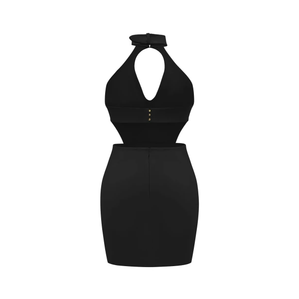 Gabriella Belted Cutout Halter Mini Dress in Black