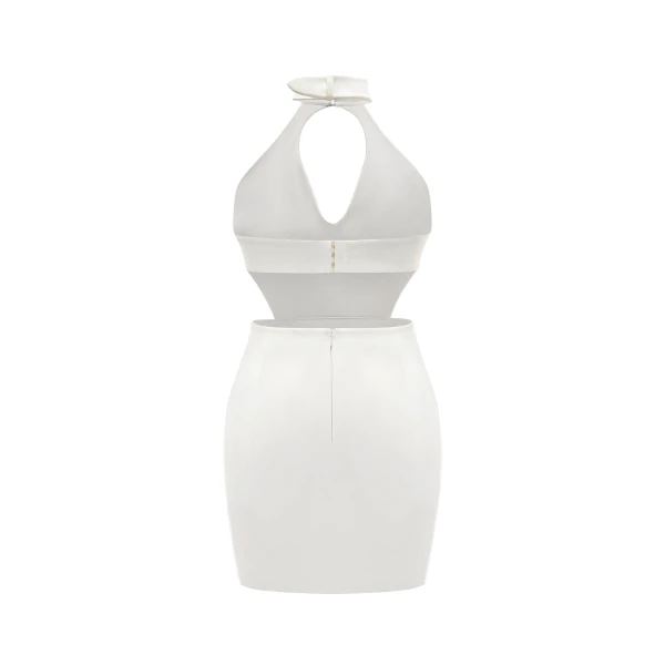 Gabriella Belted Cutout Halter Mini Dress in Ivory
