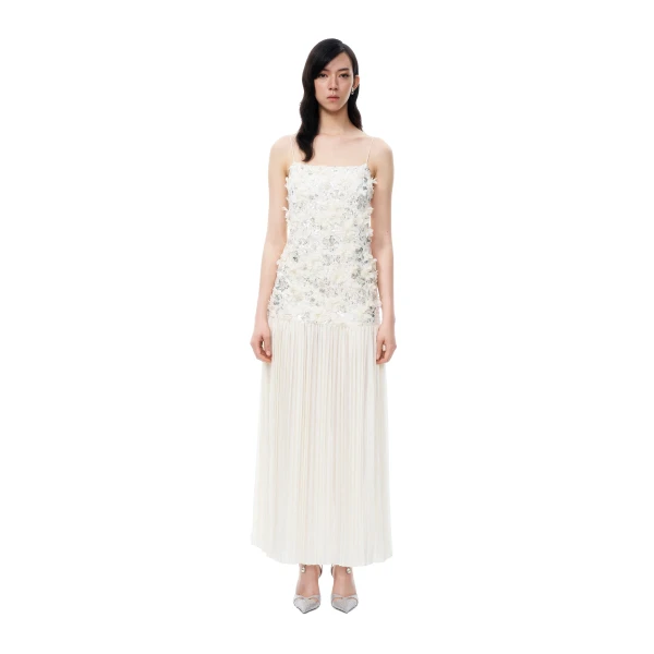 Galadriel 3D Floral Sequin Maxi Dress in White
