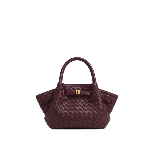 JW PEI Hana Mini Woven Tote Bag in Dark Burgundy