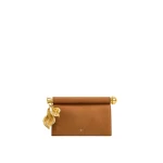 JW PEI Holly Faux Suede Metal Pendant Embellished Clutch in Brown