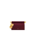 JW PEI Holly Faux Suede Metal Pendant Embellished Clutch in Reddish Brown