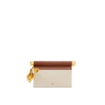 JW PEI Holly Metal Pendant Embellished Clutch in Brown Canvas | Clutch Bags | Coveti JW PEI Holly Metal Pendant Embellished Clutch in Brown Canvas