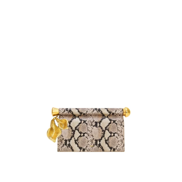 JW PEI Holly Metal Pendant Embellished Snakeskin Clutch in Apricot