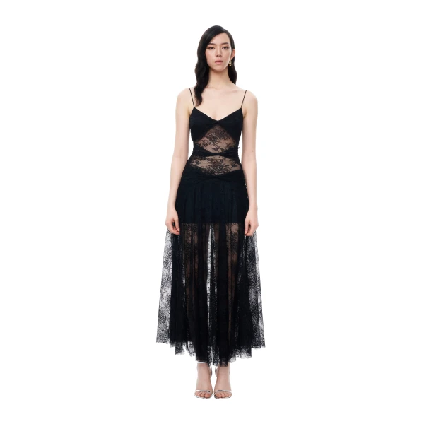 Indigo Floral Lace Dress in Black