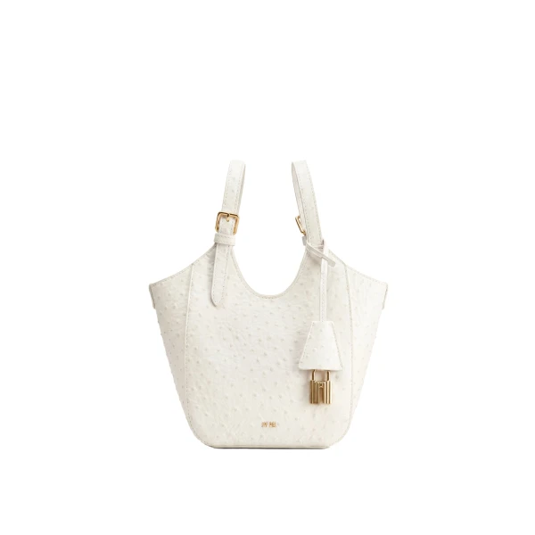 JW PEI Ines Faux Ostrich Padlock Tote Bag in White
