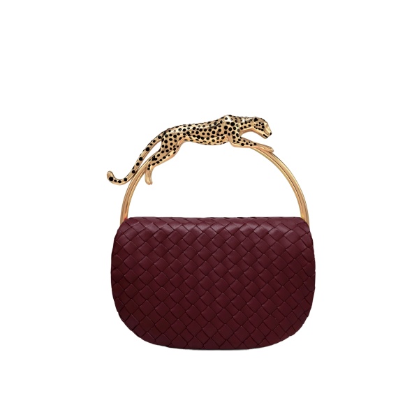 JW PEI Ione Woven Leopard Shaped Top Handle Bag in Burgundy