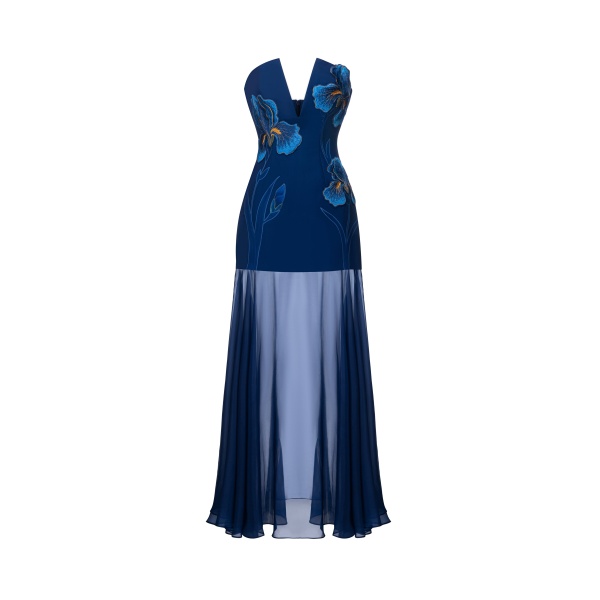 JW PEI Iris Embroidered Plunge Sheer Overlay Maxi Dress