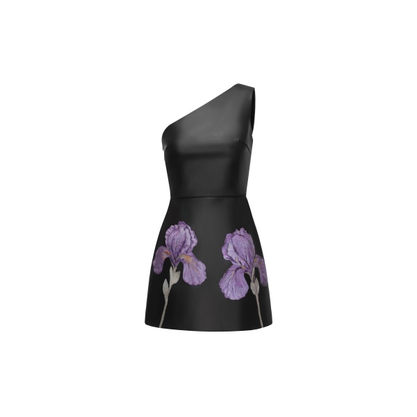 JW PEI Iris Floral-Print One-Shoulder Leather Mini Dress
