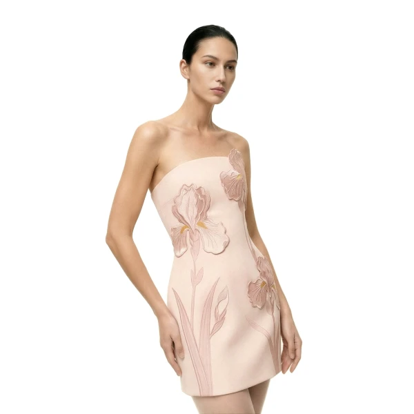 Iris Floral Print Strapless Dress in Pink