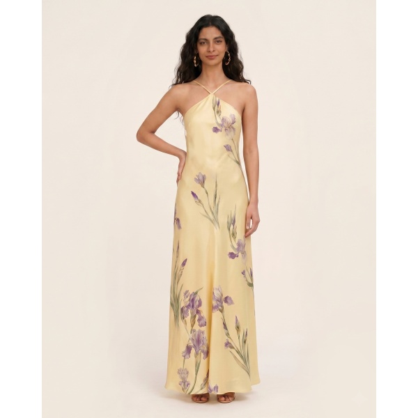 JW PEI Iris Print Cross-Halter Open-Back Maxi Dress