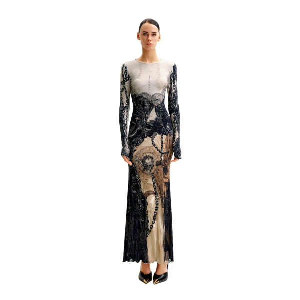 Isabella Vintage Print Dress in Brown & Black