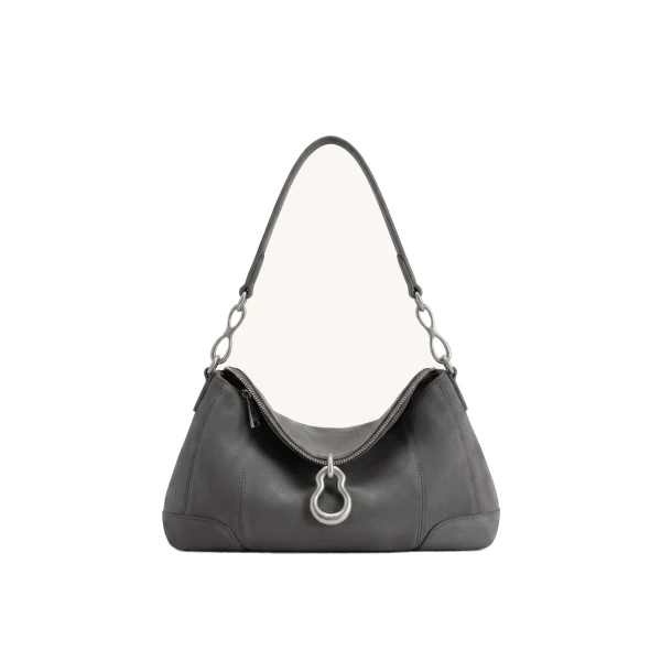 JW PEI Jayla Faux Suede Metal Pendant Embellished Shoulder Bag in Dark Grey