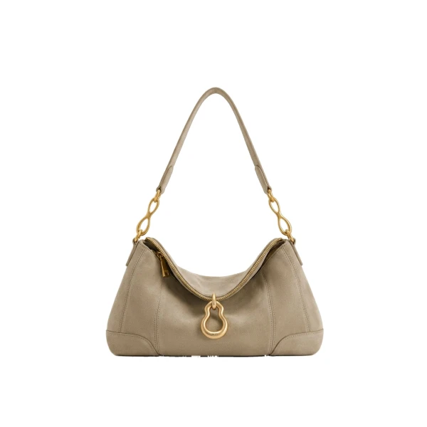 JW PEI Jayla Faux Suede Metal Pendant Embellished Shoulder Bag in Grey