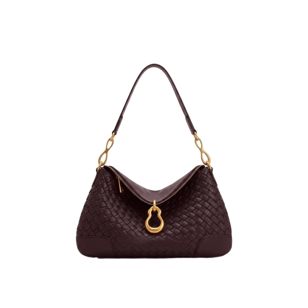 JW PEI Jayla Metal Pendant Embellished Woven Shoulder Bag in Deep Burgundy