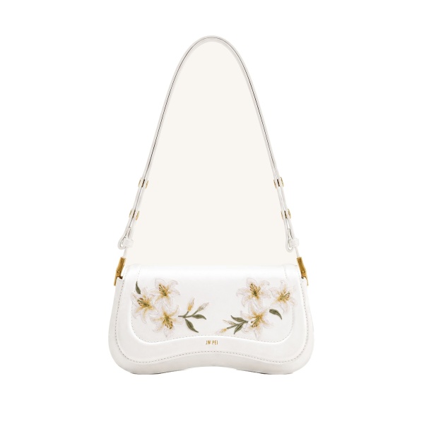JW PEI Joy Lily Embroidery Shoulder Bag in White