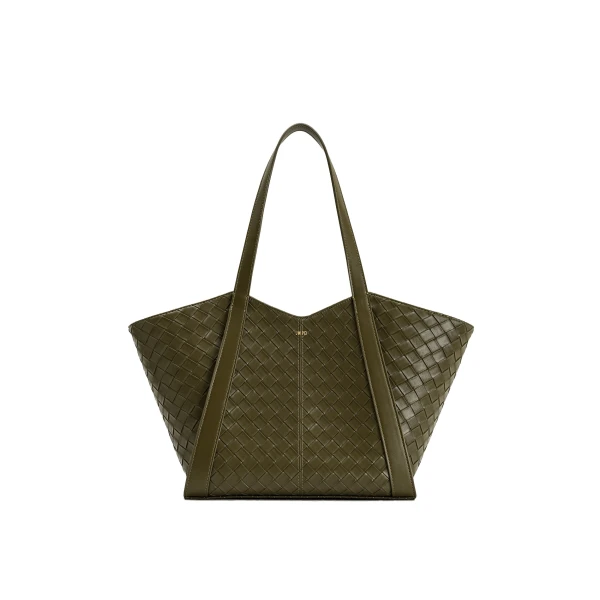 JW PEI Kiana Large Capacity Weave Texture Tote Bag in Dark Olive