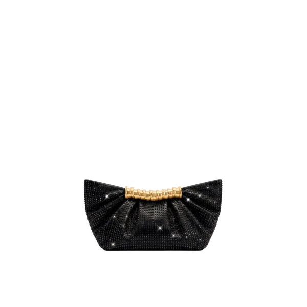 JW PEI Leia Artificial Crystal Pleated Clutch in Glossy Black