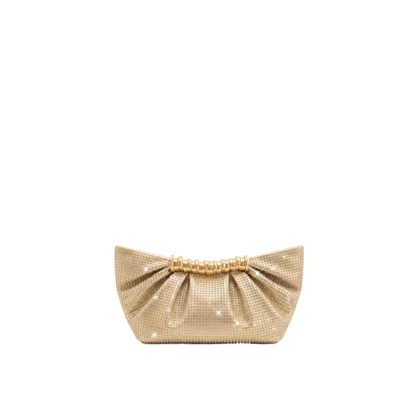 JW PEI Leia Artificial Crystal Pleated Clutch in Gold