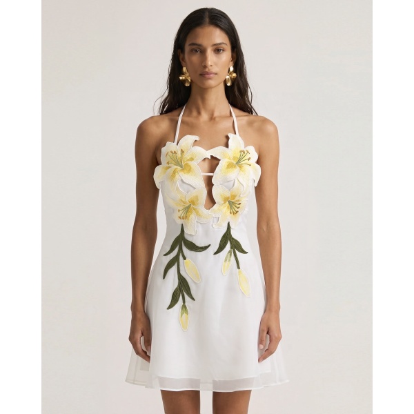 JW PEI Lily-Embroidered Halter Mini Dress