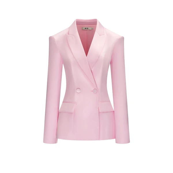 Lily Satin Double-Breasted Blazer Suit in Pink