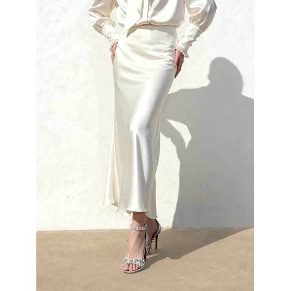 Liquid Satin Mermaid Maxi Skirt in White