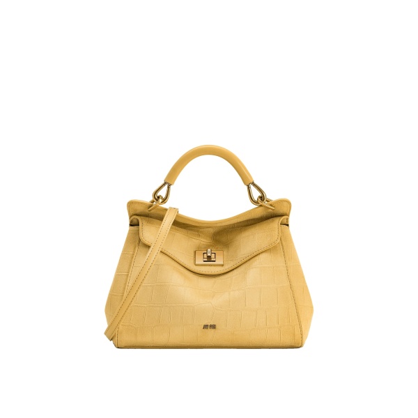 JW PEI Lucia Classic Croc-Embossed Faux Suede Top Handle Bag in Yellow