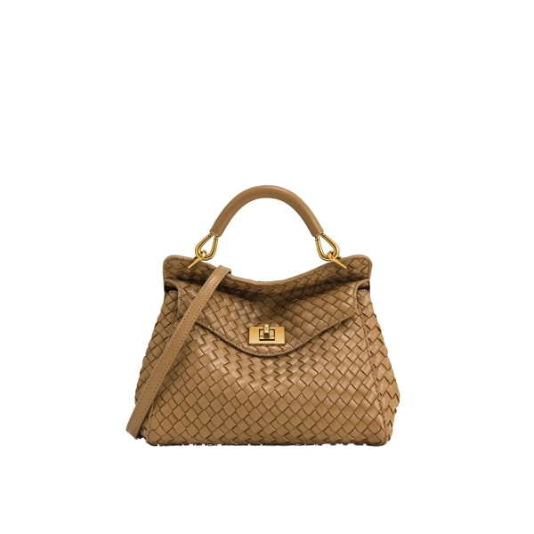 JW PEI Lucia Classic Top Handle Woven Bag in Brown