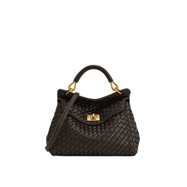 JW PEI Lucia Classic Top Handle Woven Bag in Dark Brown