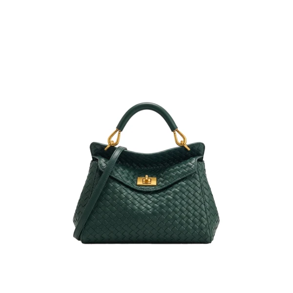 JW PEI Lucia Classic Woven Top Handle Bag in Forest Green