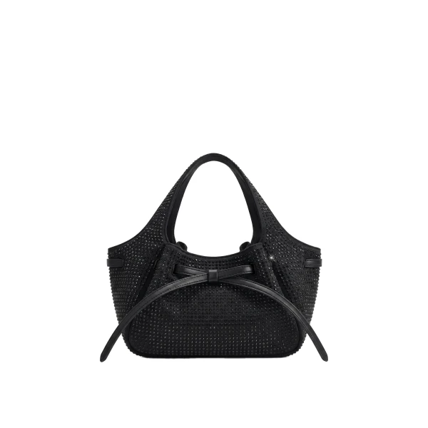 JW PEI Mabel Artificial Crystal Soft Bow Tote Bag in Black