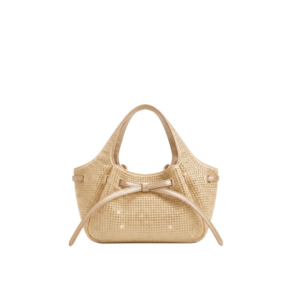 JW PEI Mabel Artificial Crystal Soft Bow Tote Bag in Champagne