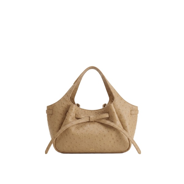JW PEI Mabel Faux Ostrich Soft Bow Tote Bag in Khaki