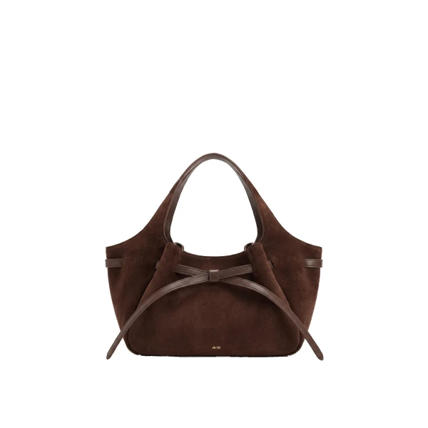 JW PEI Mabel Faux Suede Soft Bow Tote Bag in Amber Brown