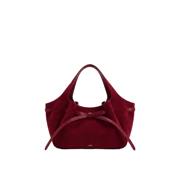 JW PEI Mabel Faux Suede Soft Bow Tote Bag in Burgundy