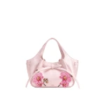 JW PEI Mabel Phalaenopsis Orchid Embroidered Soft Bow Tote Bag in Pink