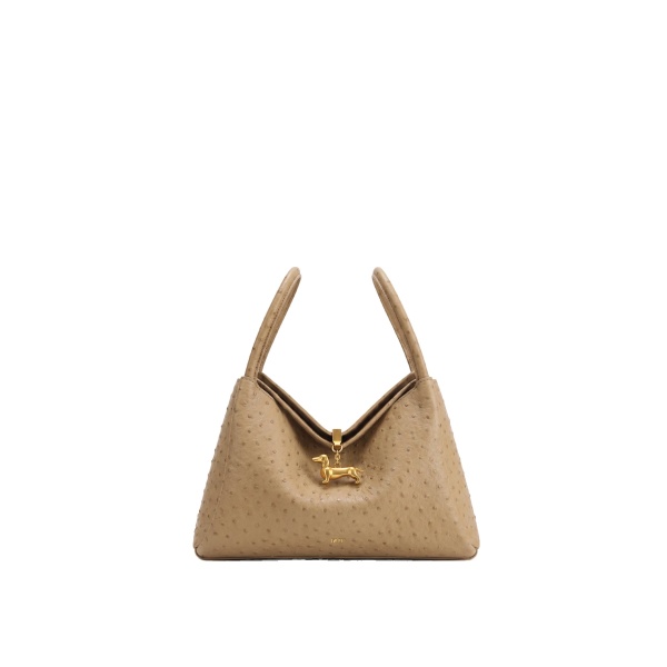 JW PEI Maelle Faux Ostrich Grain Dachshund Charm Double Handle Bag in Brown