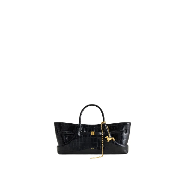 JW PEI Maeve Dachshund Metal Charm Tote Bag in Black Croc