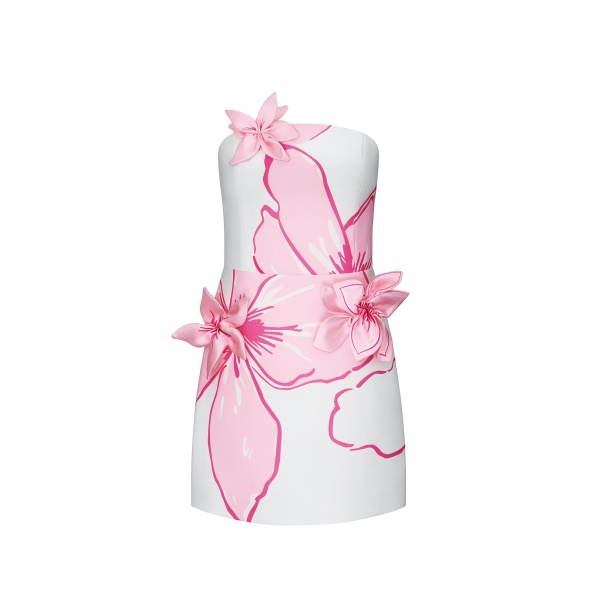 JW PEI Mini Dress with Pink Floral Appliqués