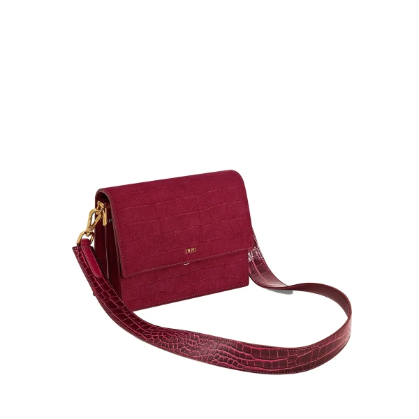 Mini Flap Faux Suede Croc Embossed Crossbody in Burgundy