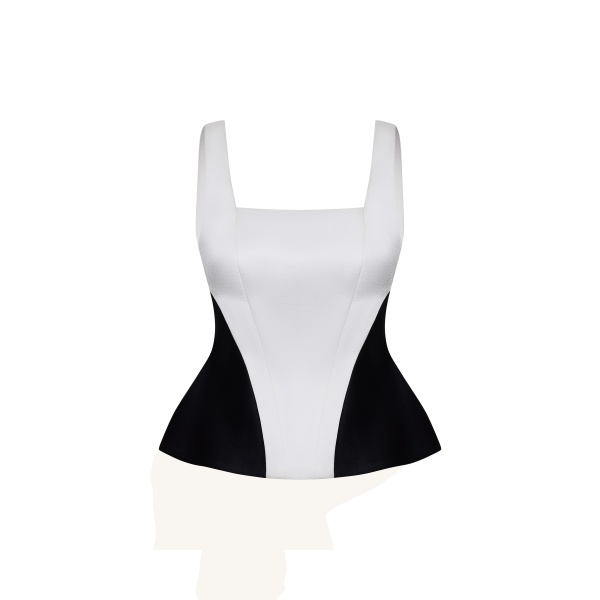 JW PEI Monochrome Paneled Square-Neck Peplum Top