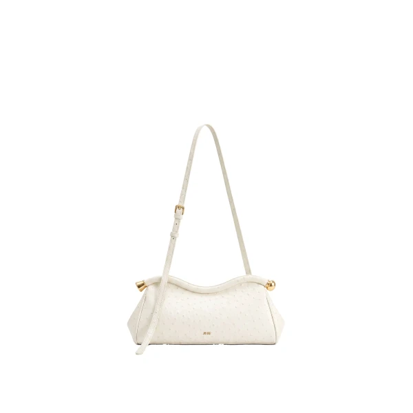 JW PEI Naomi Faux Ostrich Grain Curved Shoulder Bag in White