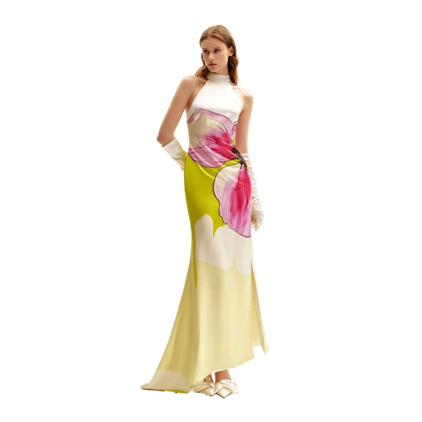 Olivia Floral Halter Gown in Multicolor
