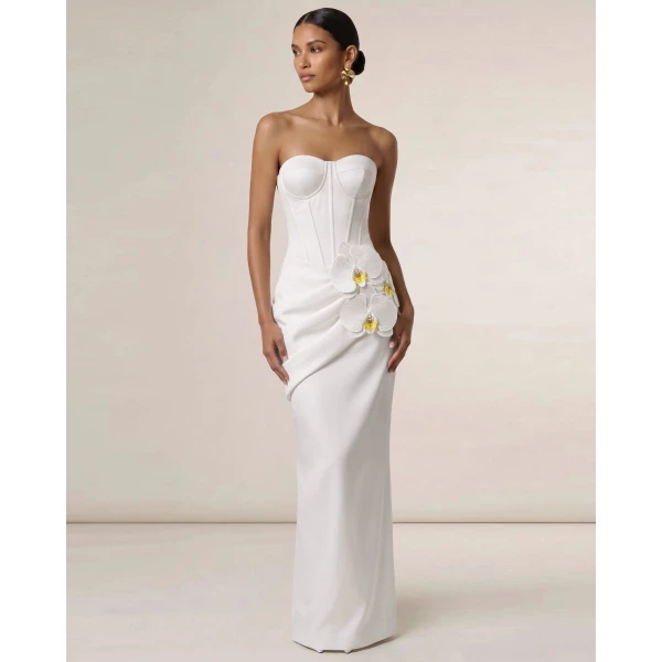 Orchid Embellished Corset Maxi Dress in White