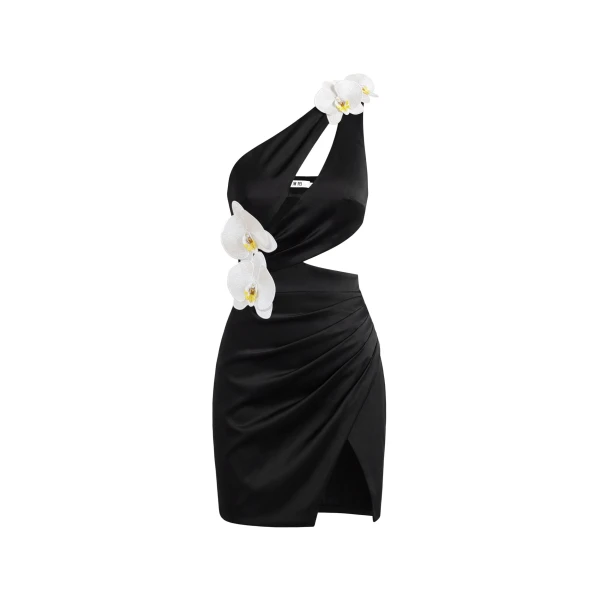 Orchid Embellished Cutout Mini Dress in Black